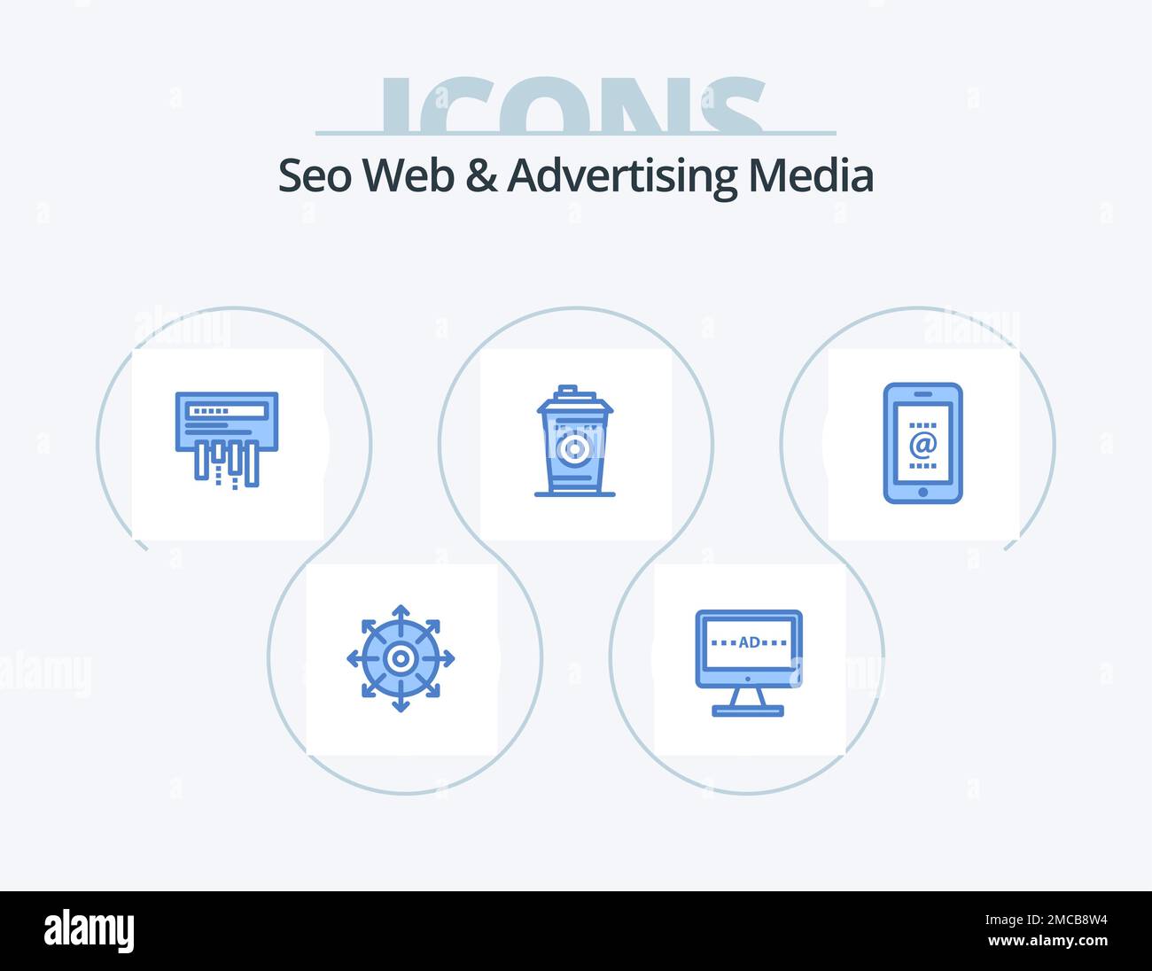 Seo Web And Advertising Media Blue Icon Pack 5 Icon Design. mobile. starbucks. lcd. mug. radio Stock Vector