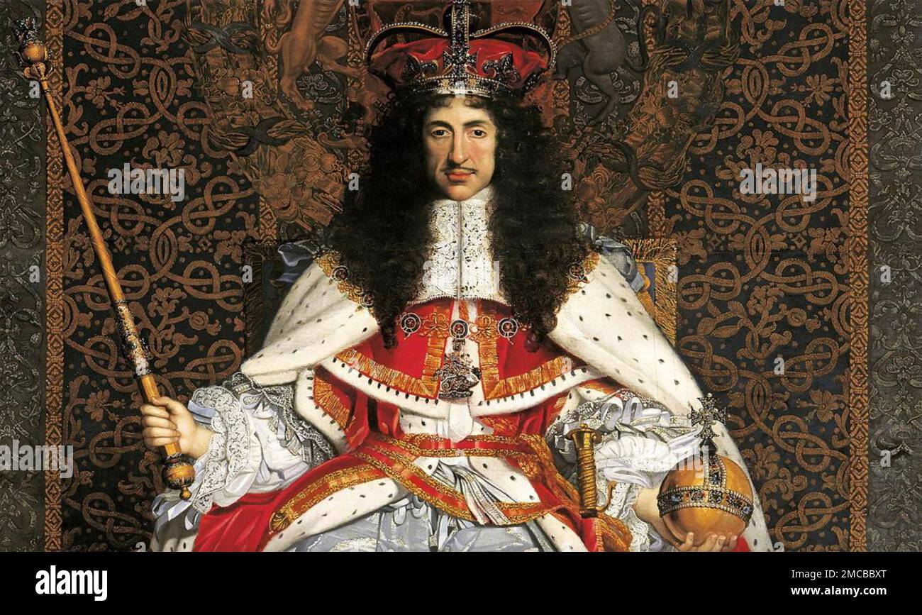 CHARLES II OF ENGLAND (1630-1685) Detail of his Coronation portrait 1661 Stock Photo