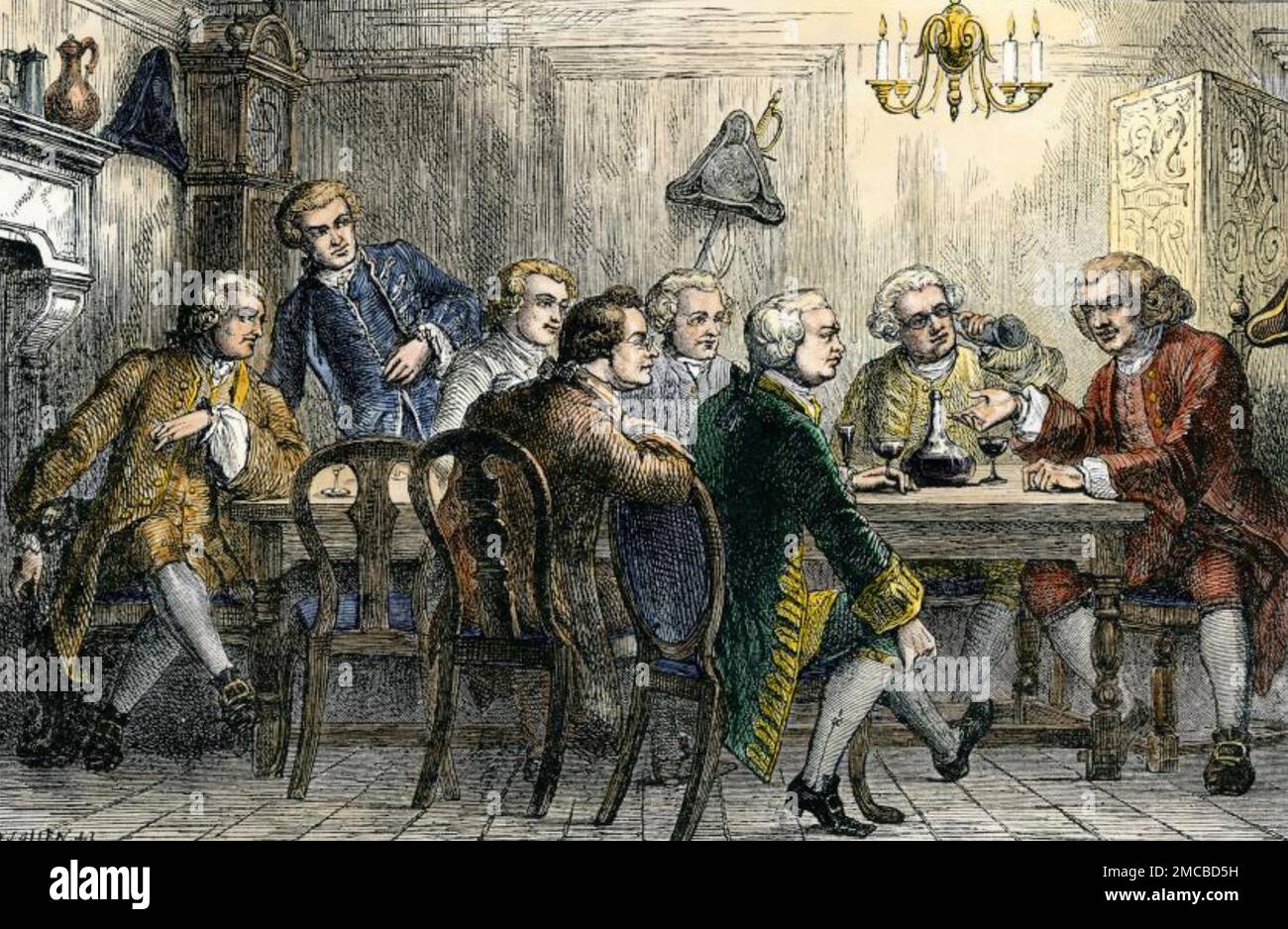 SAMUEL JOHNSON (1709-1784) English lexicographer at r9ght with members of The Club about 1780 Stock Photo