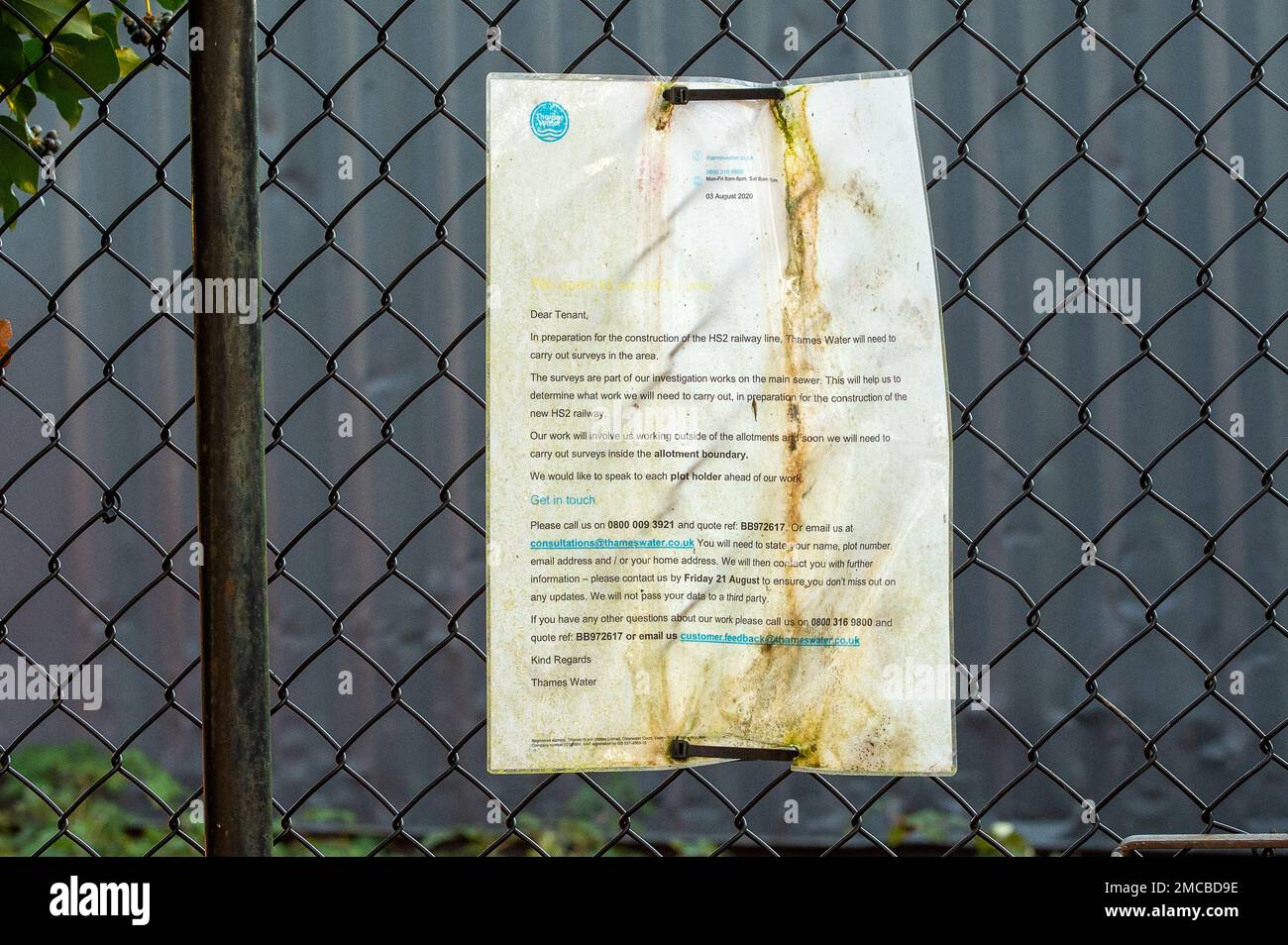 West Ruislip, UK. 21st January, 2023. HS2 and Thames Water have taken over allotments near the HS2 High Speed Rail 2 West Ruislip Portal construction site. Thames water have been testing water in sewer and the storage containers are to be removed from the site by the end of January. Credit: Maureen McLean/Alamy Live News Stock Photo