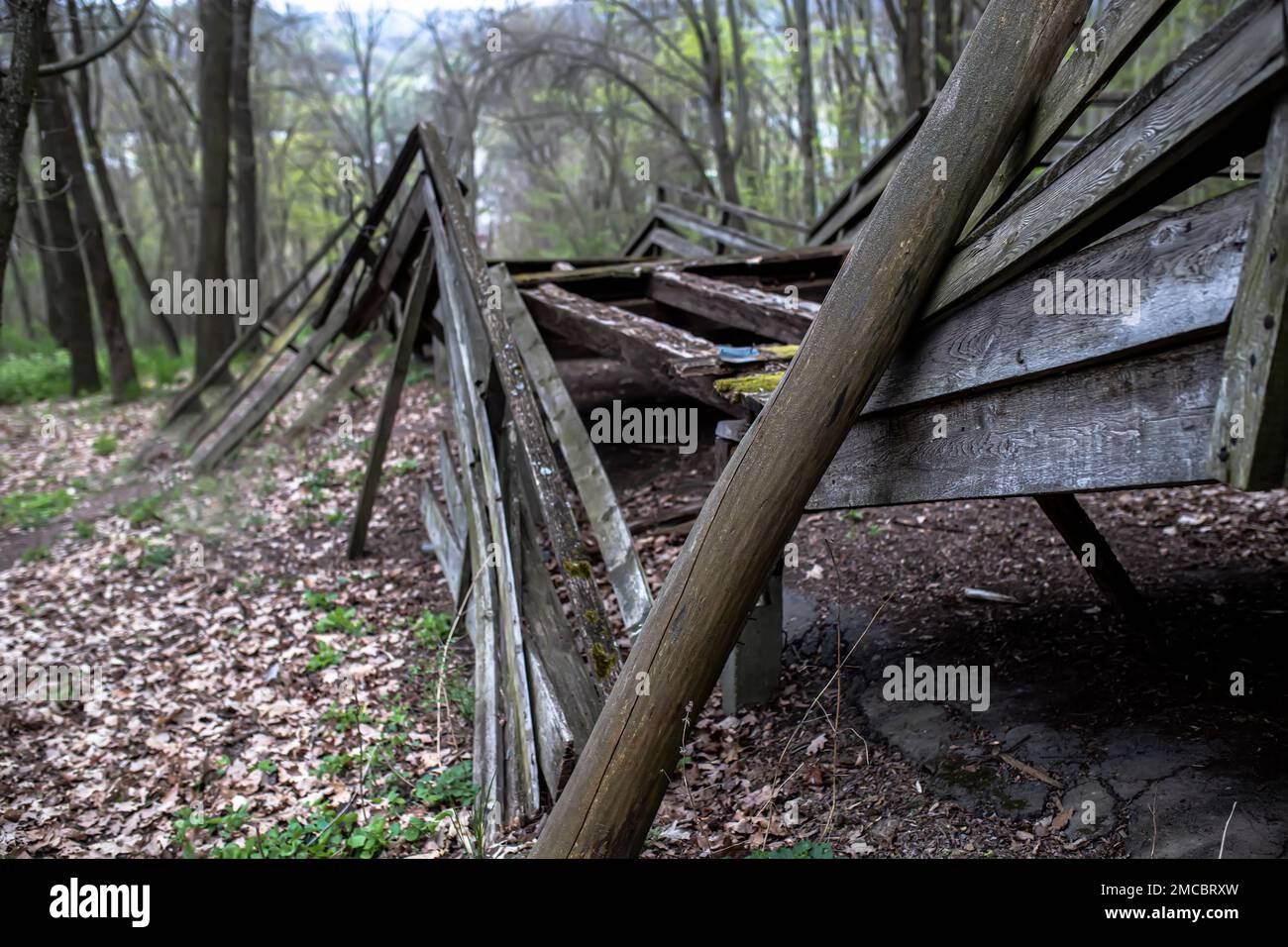 Broken railings of a wooden bridge Stock Photo - Alamy