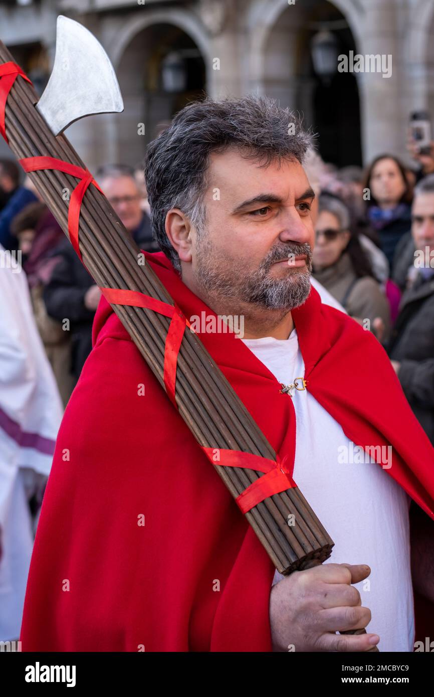 Madrid, Spain, 21 January, 2023: Parade of Roman troops during the festival Arde Lucus, a traditional festival from Lugo, Galicia Stock Photo