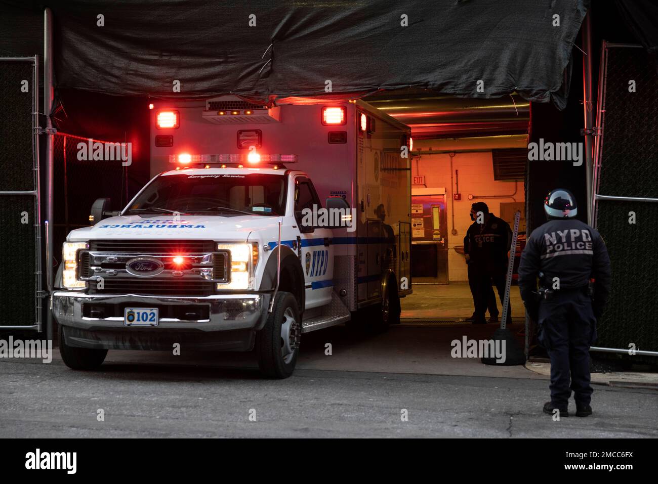 A New York Police Department ambulance is parked outside the Medical ...