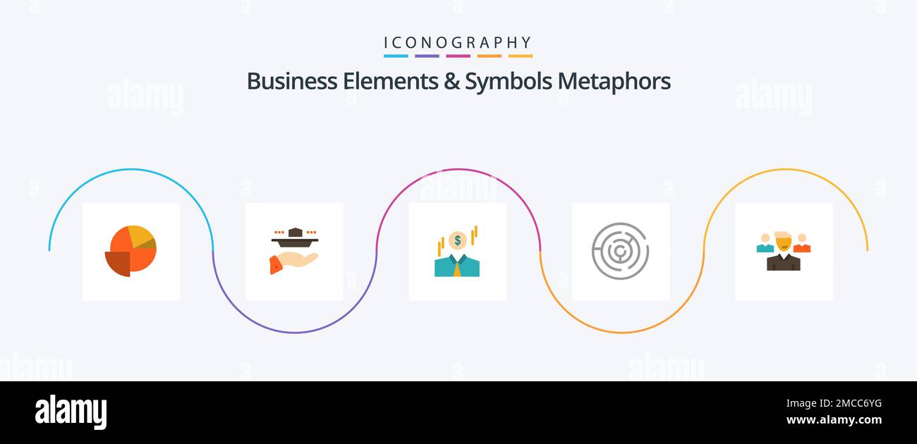 Business Elements And Symbols Metaphors Flat 5 Icon Pack Including point. strategy. dinner. arrow. money Stock Vector