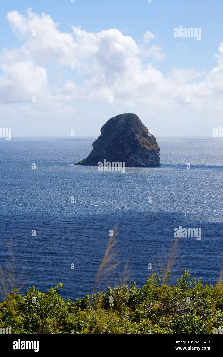 View of the Diamond rock in the caribbean ocean in Martinique. Stock Photo