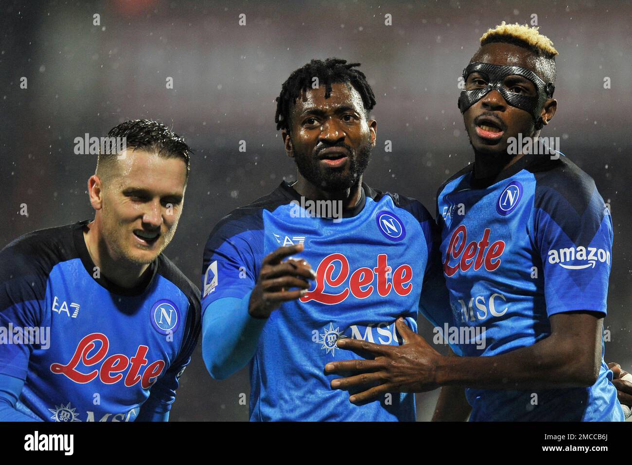Victor Osimhen, André-Frank Zambo Anguissa and Piotr Zieliński players of  Napoli, during the match of the Italian Serie A league between Salernitana  vs Napoli final result, Salernitana 0, Napoli 2, match played