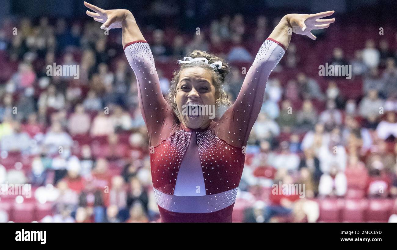 Alabama gymnast Makarri Doggette competes on the vault during an NCAA
