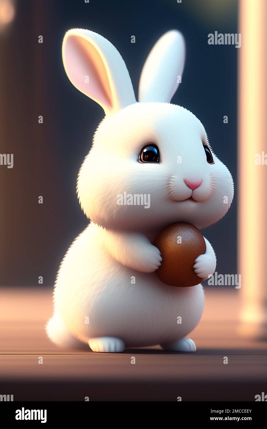 An Ai Generated Illustration Of A Cute Fluffy White Rabbit Isolated On A Blurred Background 0590