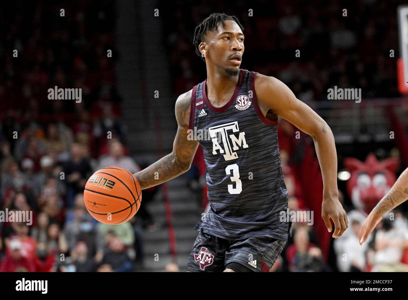 Texas A&M guard Quenton Jackson (3) against Arkansas during an NCAA