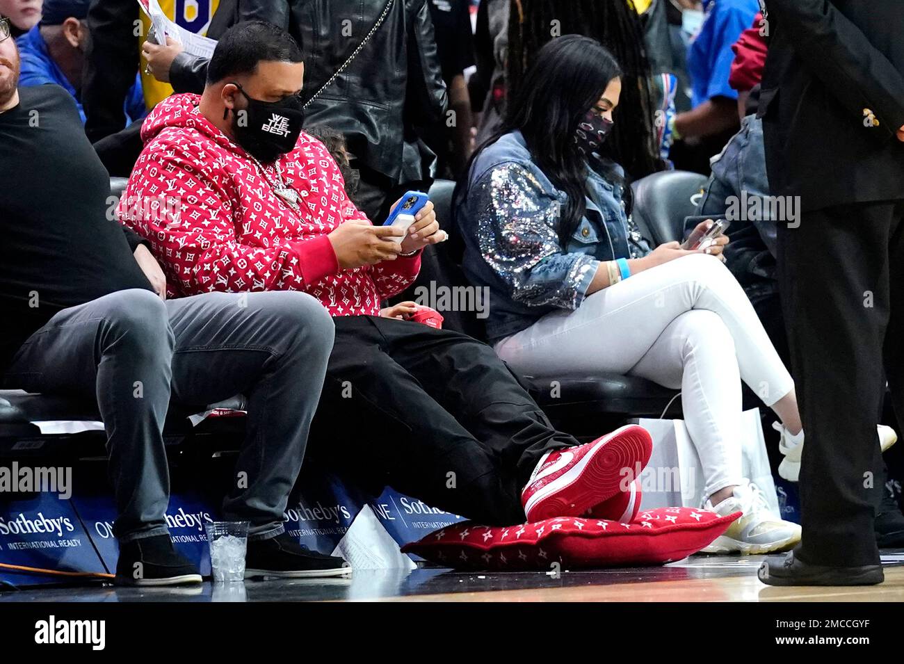 DJ Khaled sits courtside with a foot pillow #shorts 