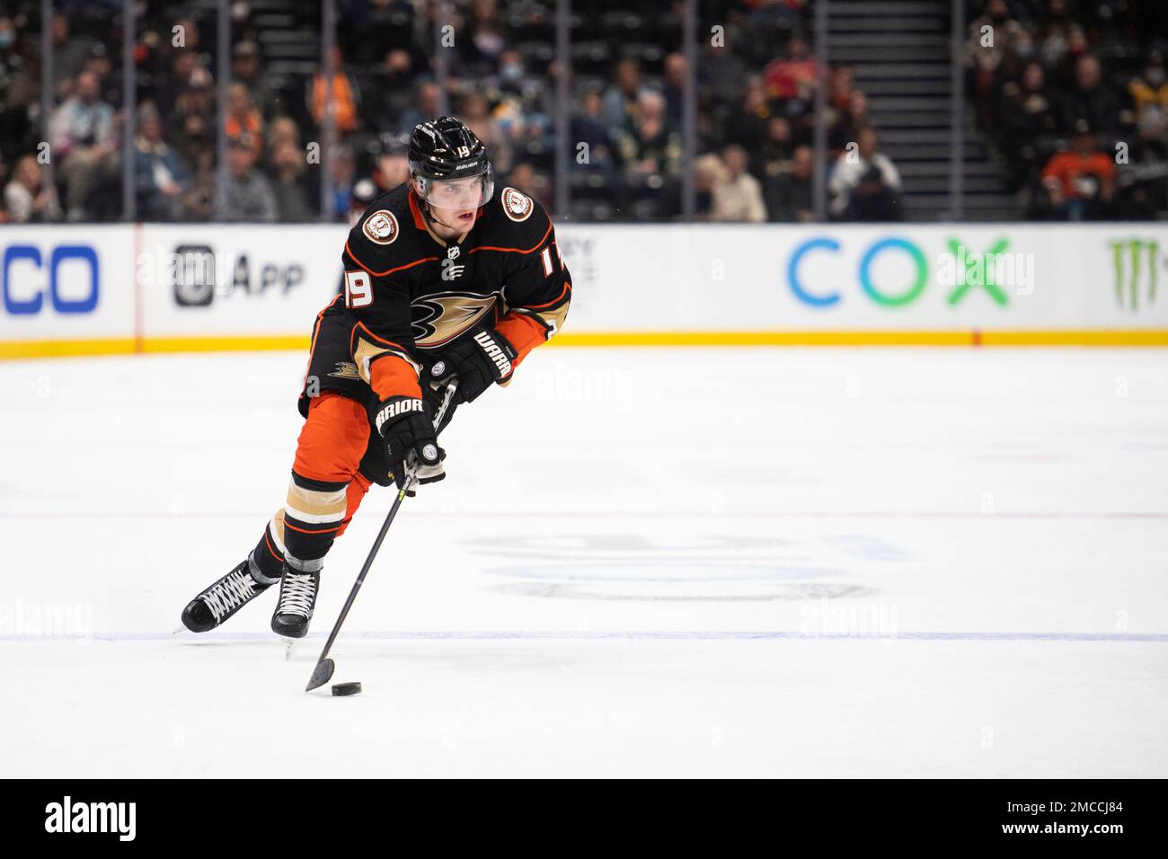 Anaheim Ducks' Troy Terry (19) skates during the first period of
