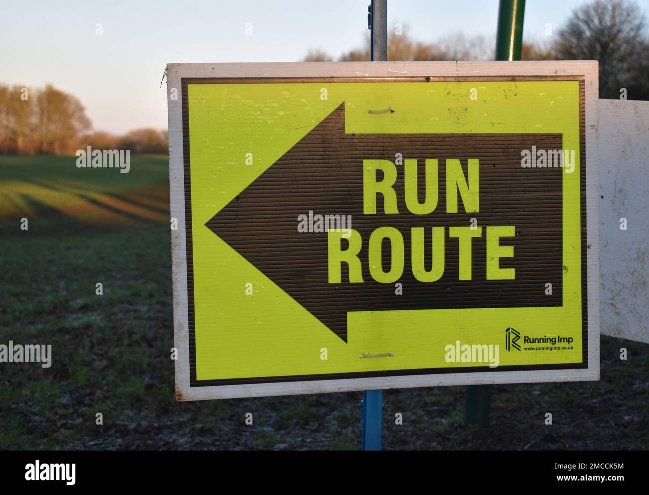 A notice for runners in Campbell Park in Milton Keynes with copy space: 'Run Route'. Stock Photo