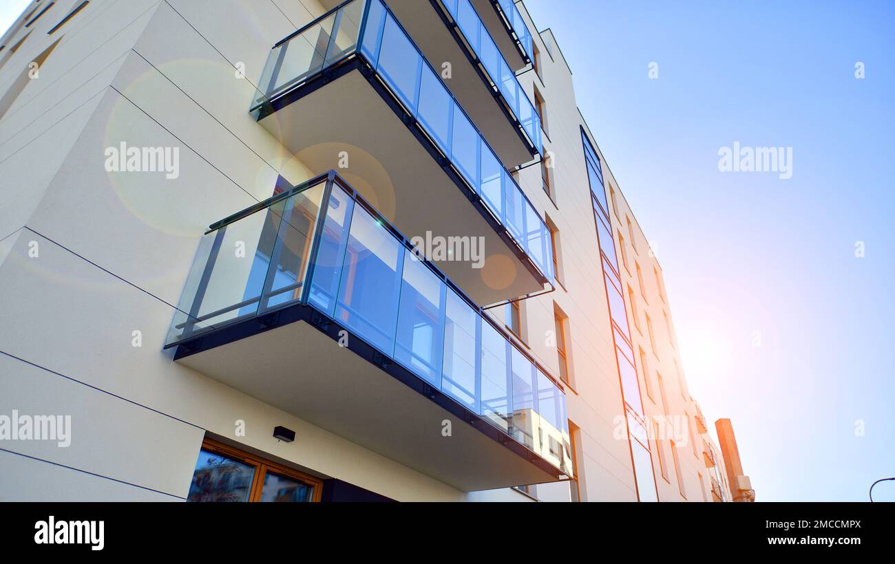 Picture of Modern luxury residential flat. Modern apartment building on a sunny ...