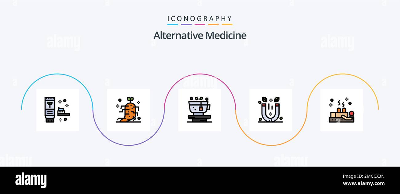 Alternative Medicine Line Filled Flat 5 Icon Pack Including healing