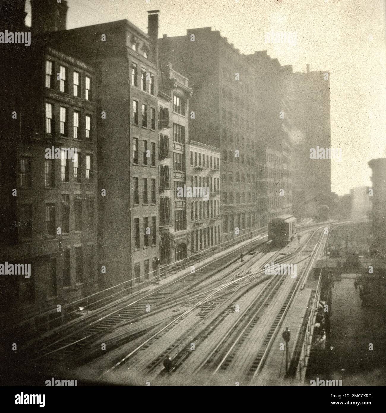 1900s NYC, Elevated Train, New York City History, about 1900s, Manhattan, Vintage El Train, Turn of the Century NYC Stock Photo