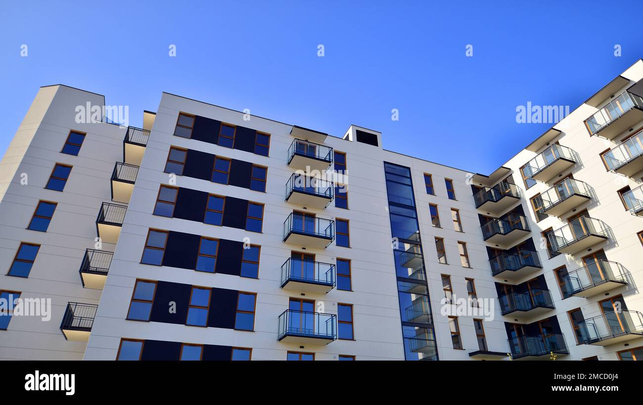 Modern european residential architecture on a sunny day. Exterior of