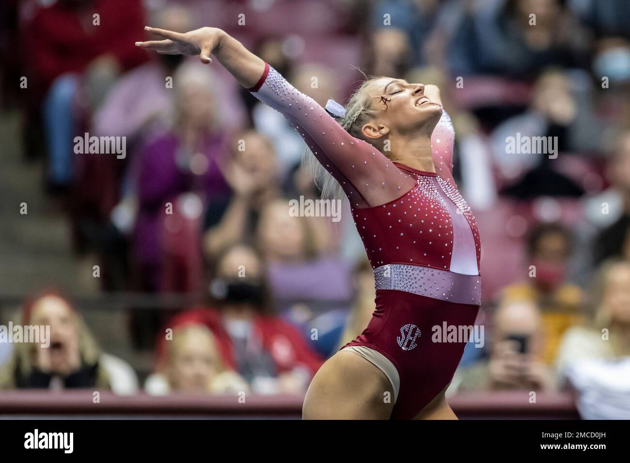 Alabama gymnast Lexi Graber competes on the floor during an NCAA