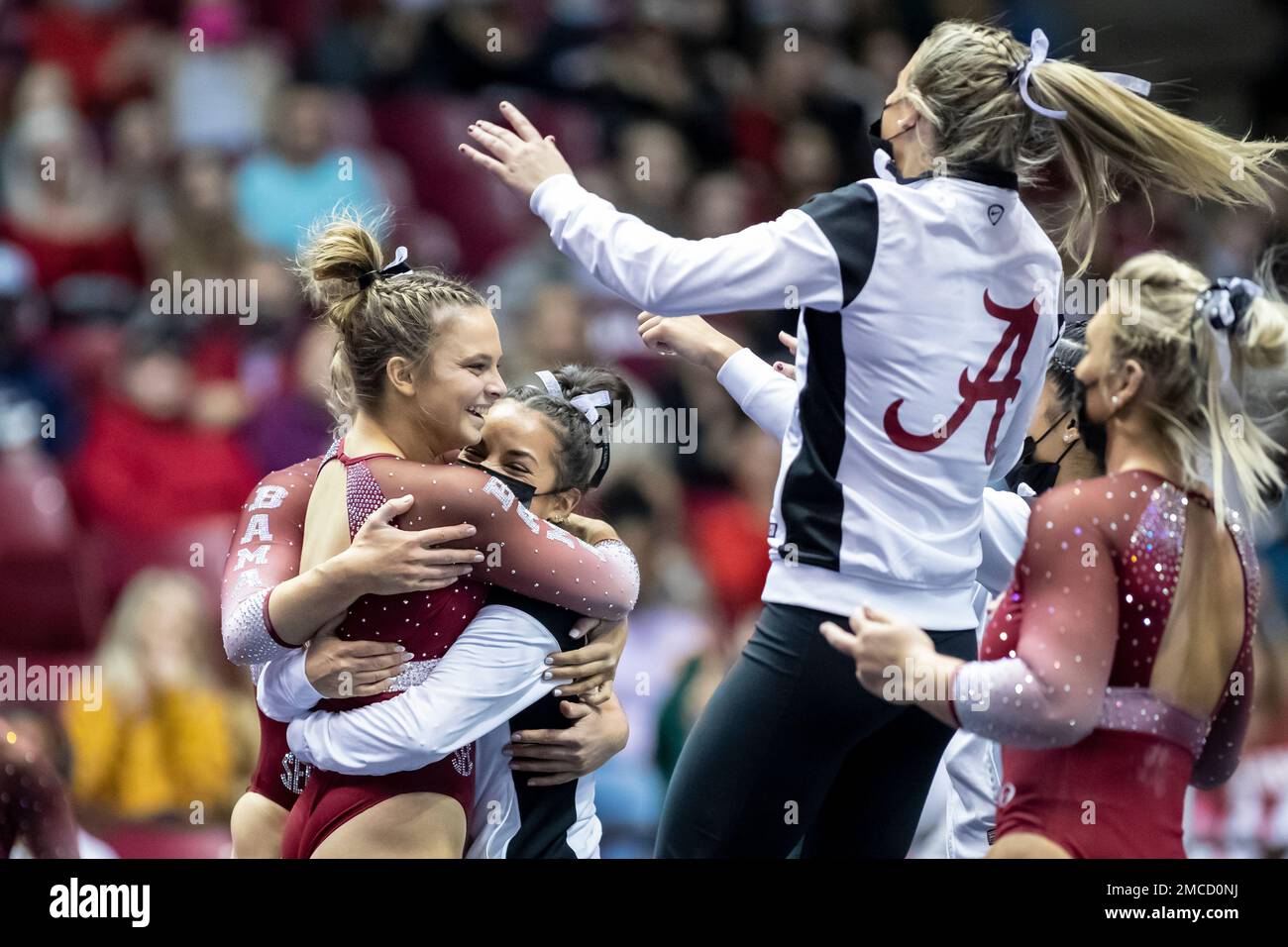 Alabama gymnast Lilly Hudson celebrates after her floor routine during