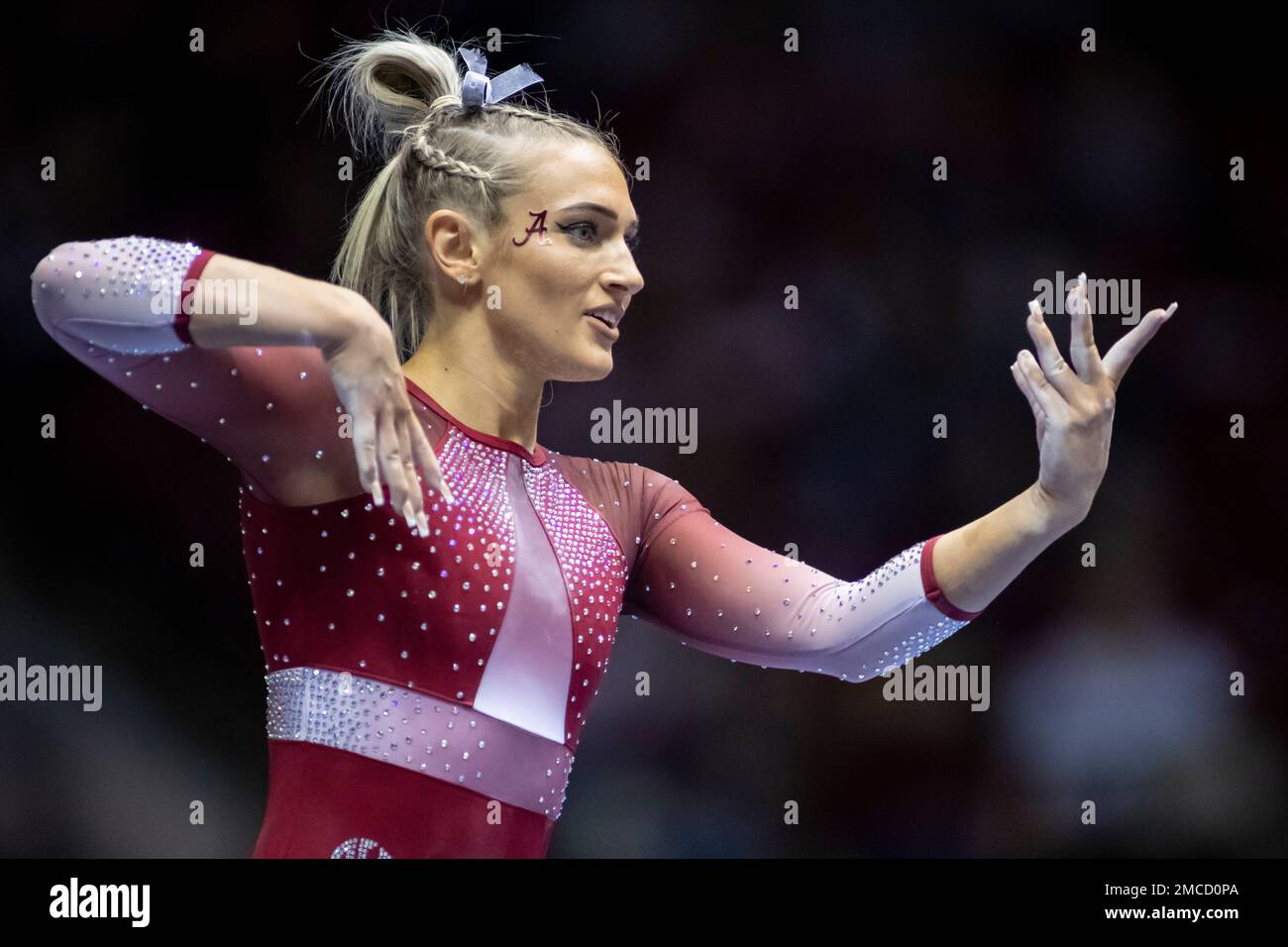 Alabama gymnast Lexi Graber competes on the beam during an NCAA