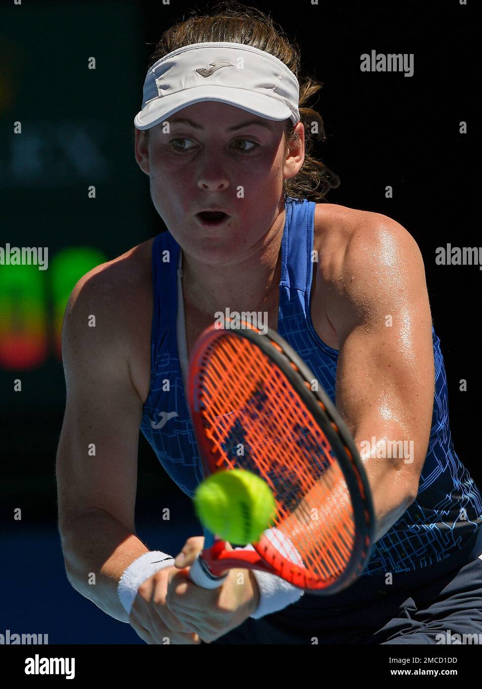 Tamara Zidansek of Slovenia plays a backhand return to Alize of