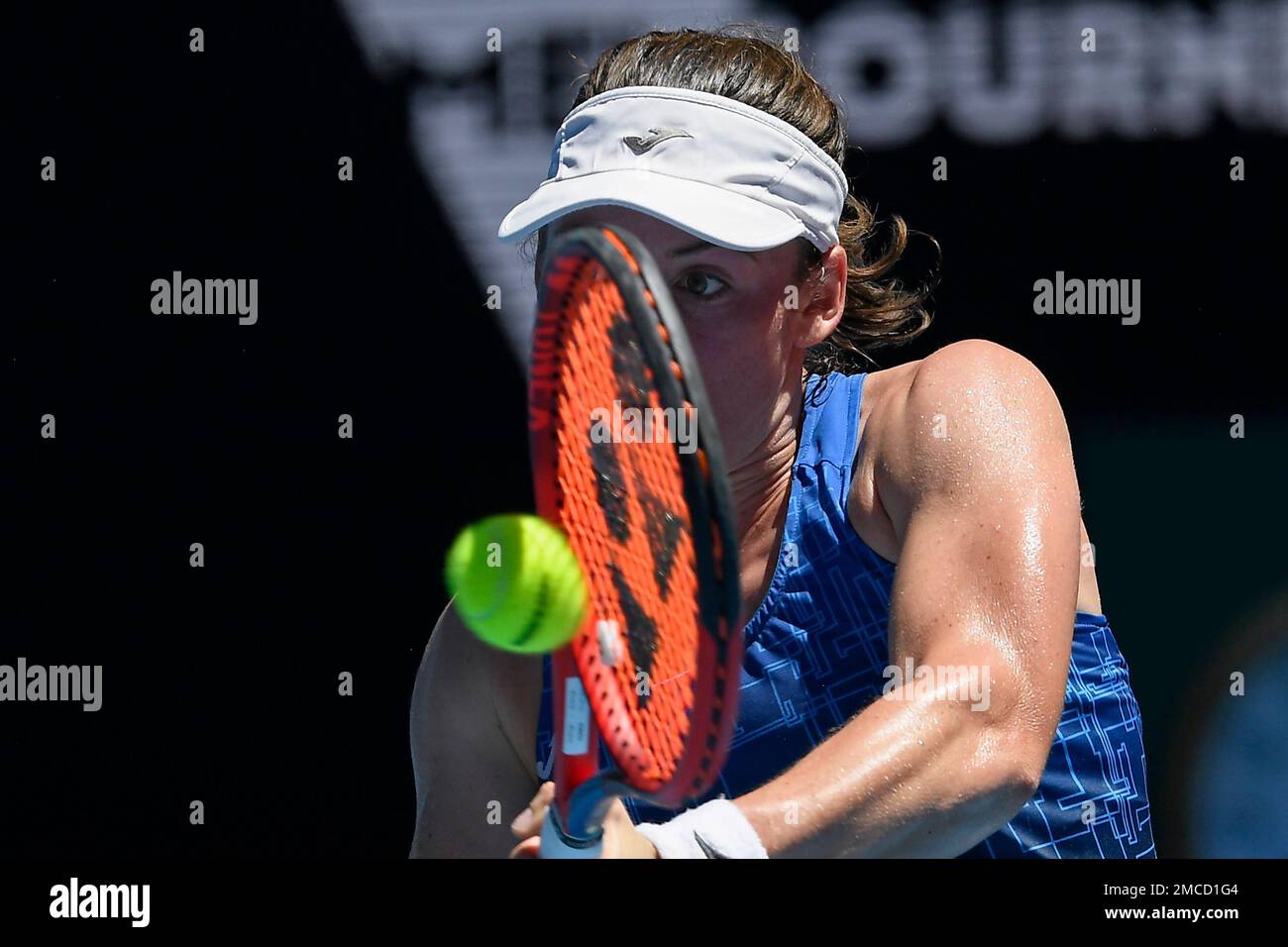 Tamara Zidansek of Slovenia plays a backhand return to Alize of