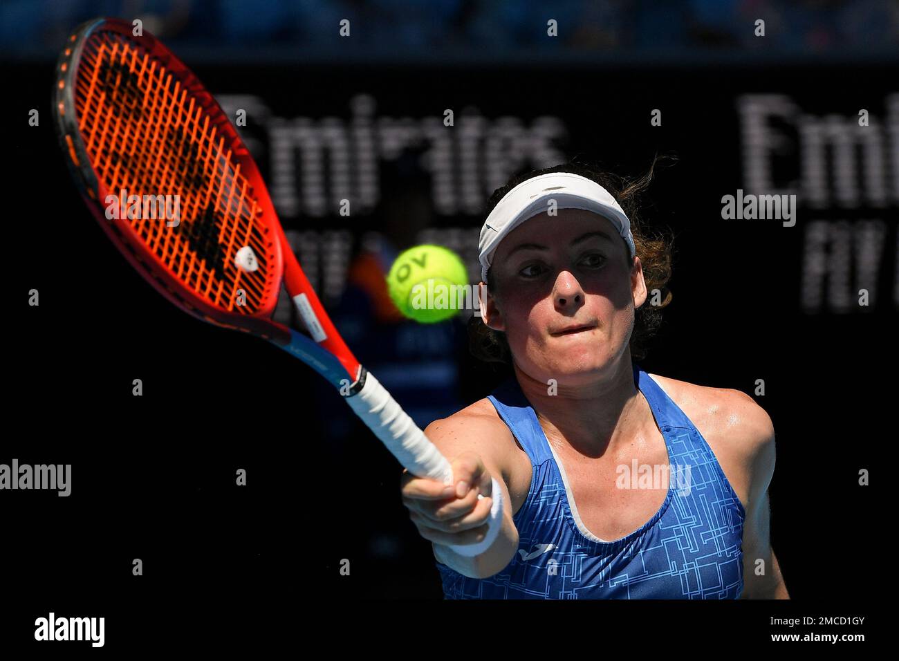 Tamara Zidansek of Slovenia plays a forehand return to Alize of