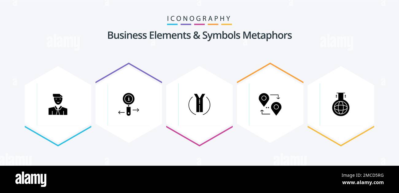 Business Elements And Symbols Metaphors 25 Glyph icon pack including chemical. pointer. search. map. location Stock Vector