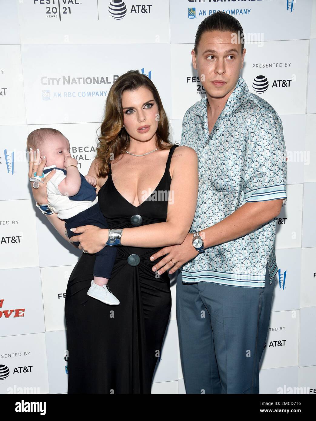 Actress Julia Fox, left, with husband Peter Artemiev and son Valentino ...