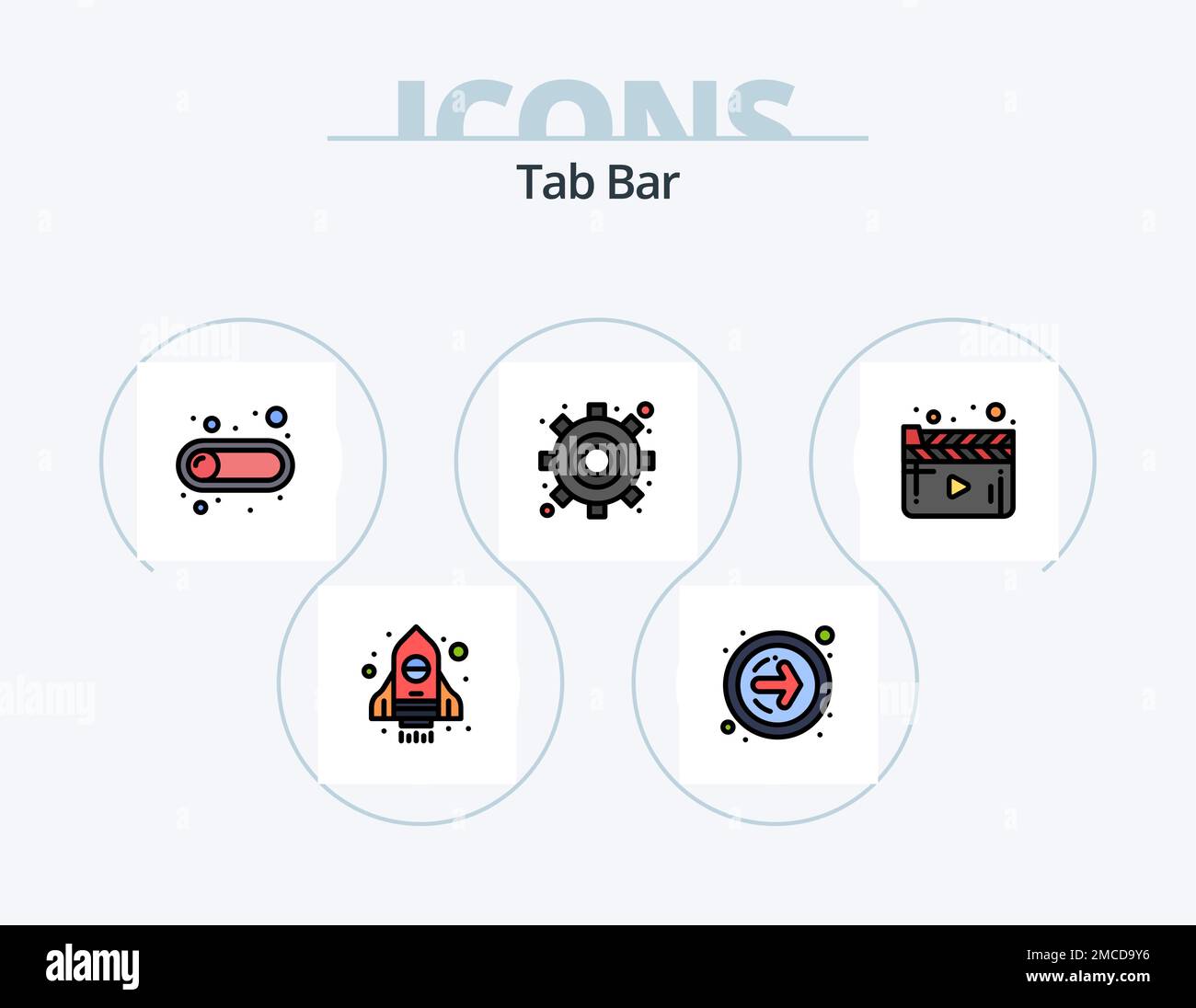 Tab Bar Line Filled Icon Pack 5 Icon Design. . . send. stopwatch. efficiency Stock Vector Image