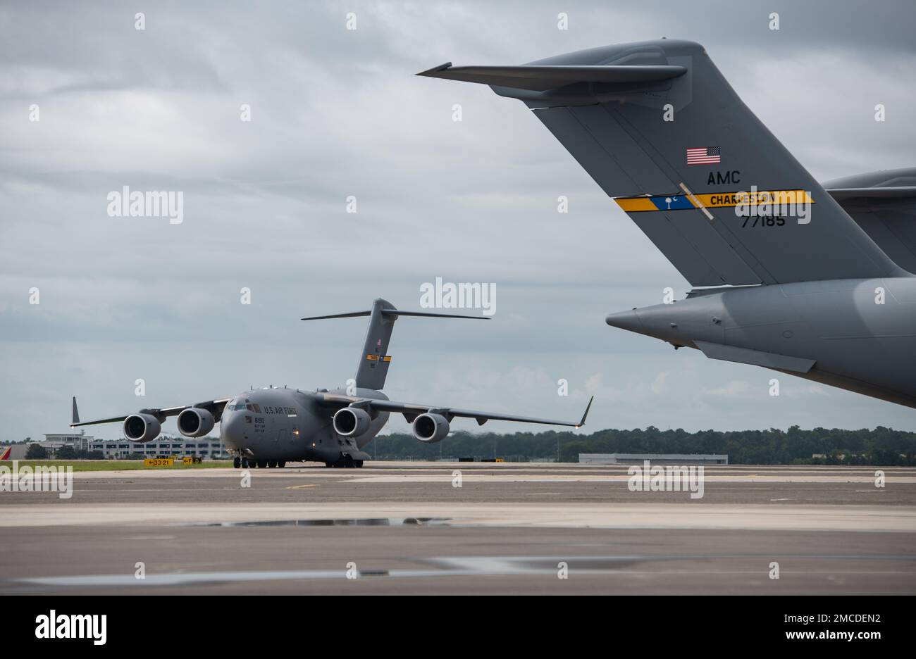A 437th Airlift Wing C-17 Globemaster III taxis down the flight line at ...