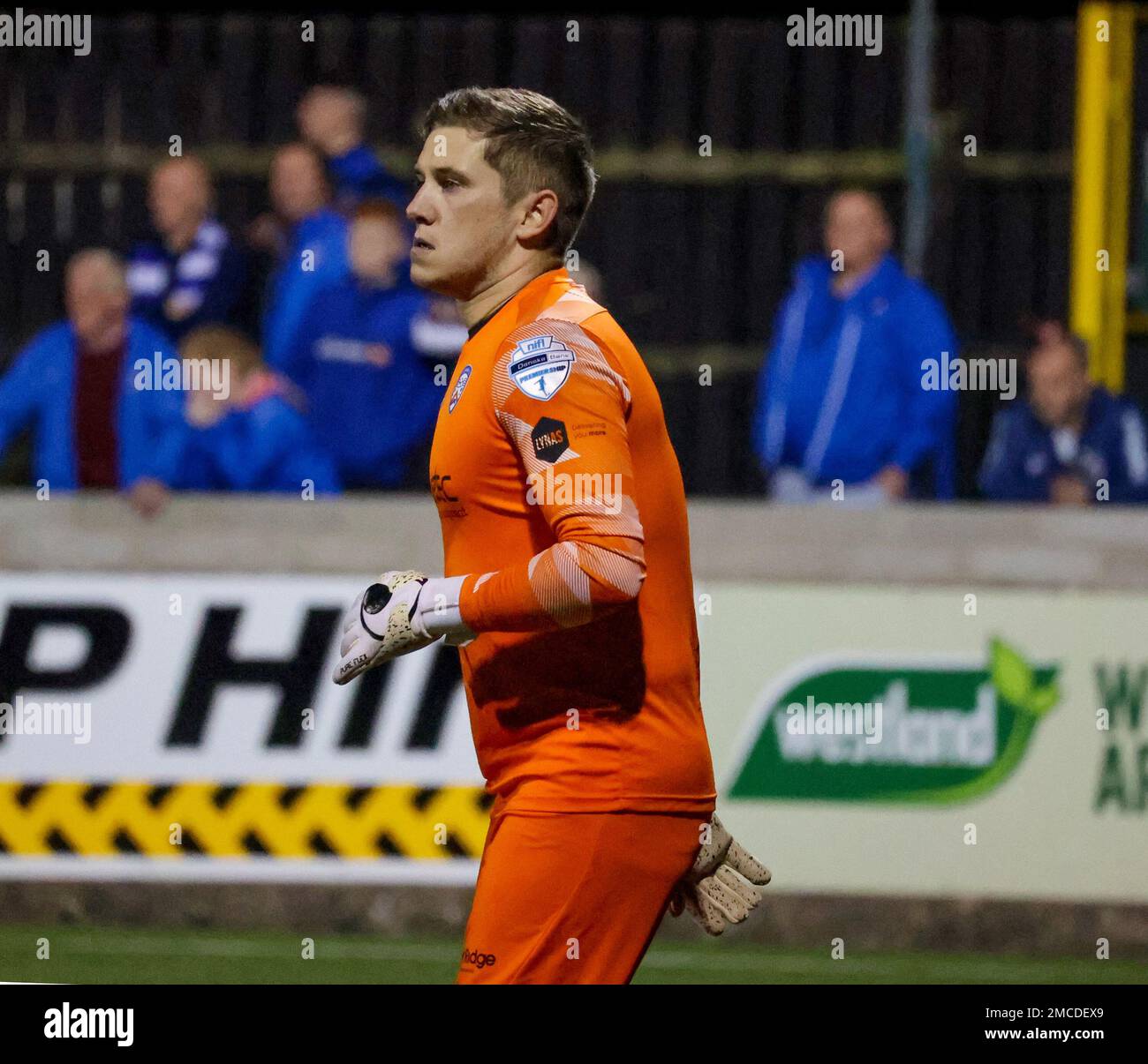 Stangmore Park, Dungannon, County Tyrone, Northern Ireland, UK. 02 Sep 2022. Danske Bank Premiership – Dungannon Swifts 0 Coleraine 5. Coleraine player Gareth Deane (1) in action during the Danske Bank Irish League game. Stock Photo