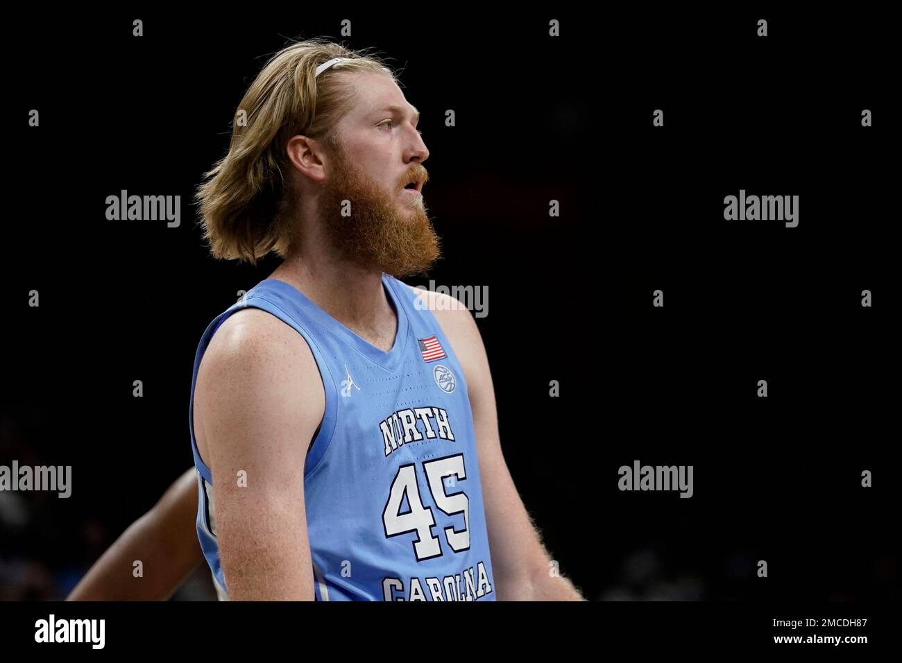 North Carolina forward Brady Manek (45) stands on the court during the