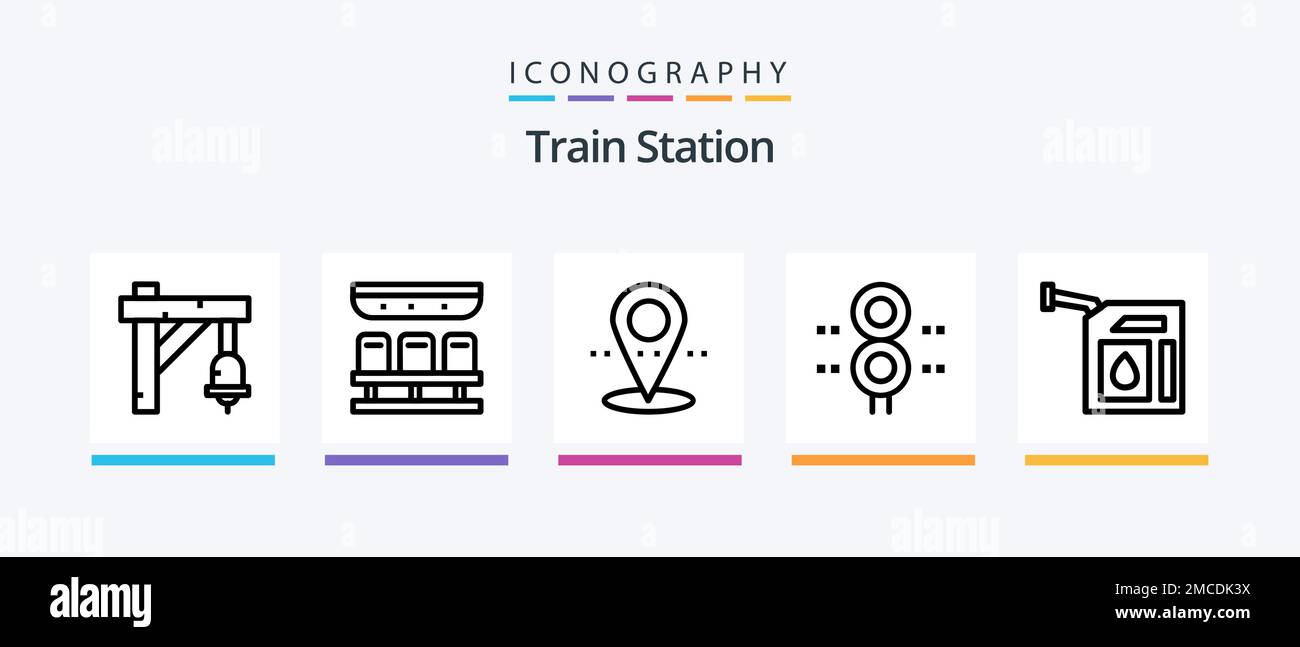 Train Station Line 5 Icon Pack Including advertisement. pin. train. map. park. Creative Icons Design Stock Vector