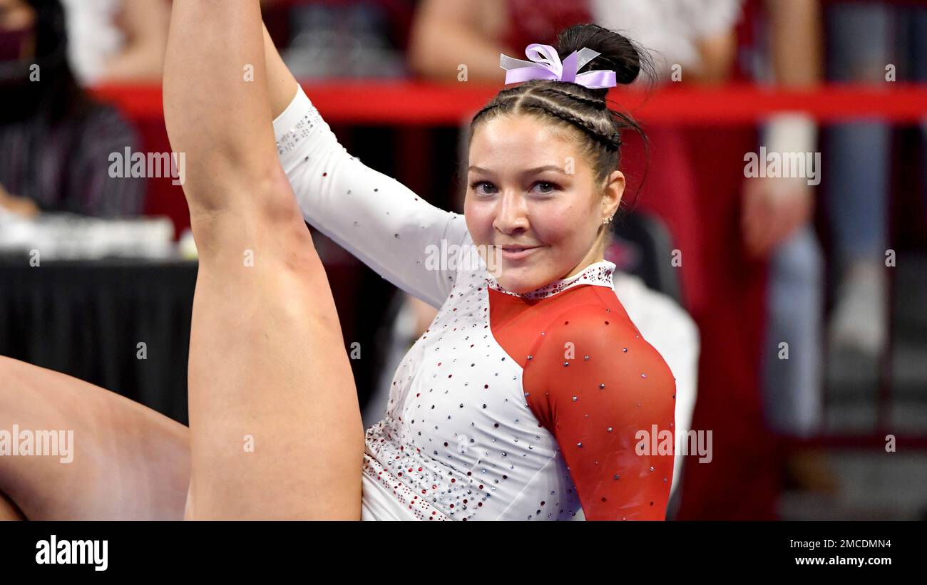Arkansas gymnast Savannah Pennese competes against Auburn during an