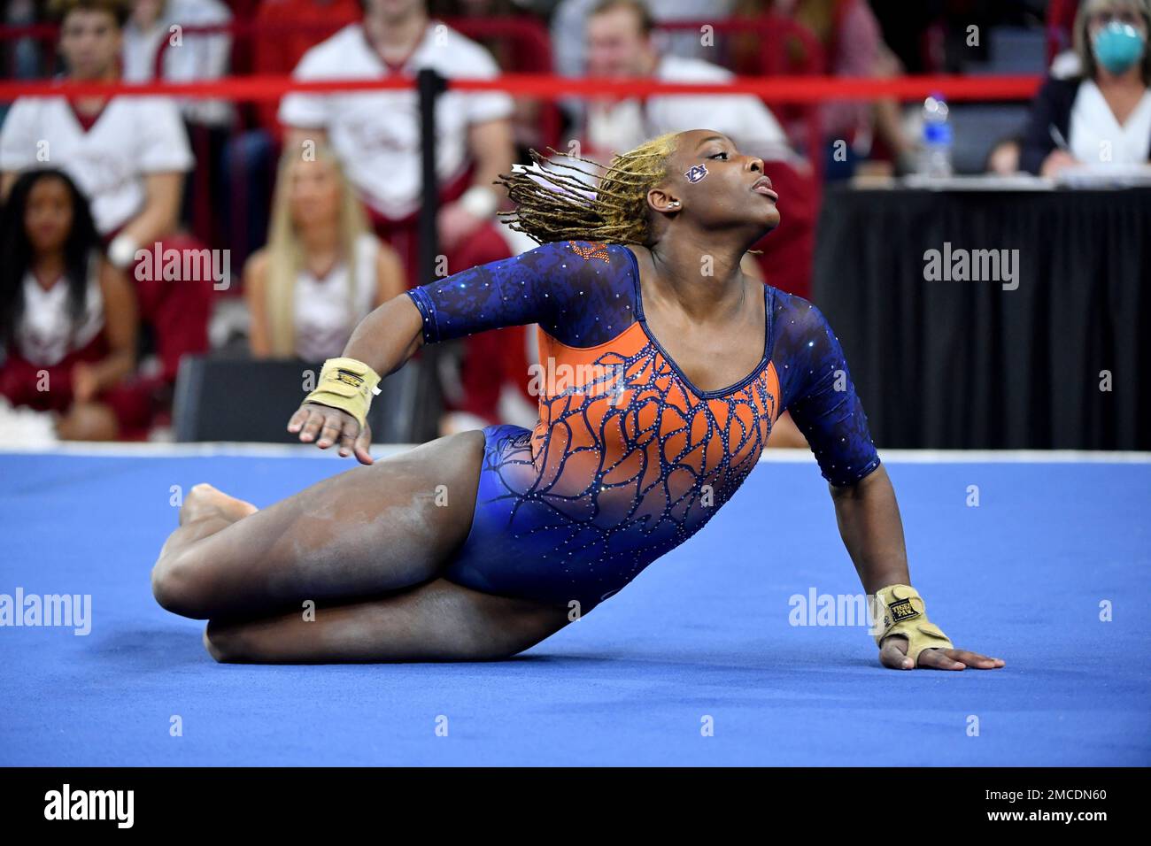 Auburn gymnast Aria Brusch performs on the floor against Arkansas