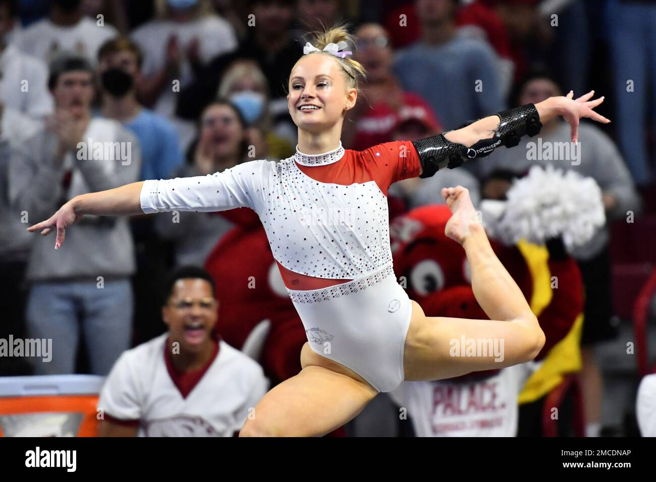 Arkansas gymnast Bailey Lovett competes against Auburn during an NCAA