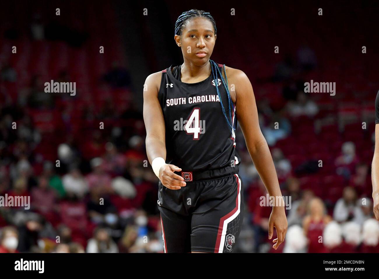 South Carolina forward Aliyah Boston (4) against Arkansas during the ...