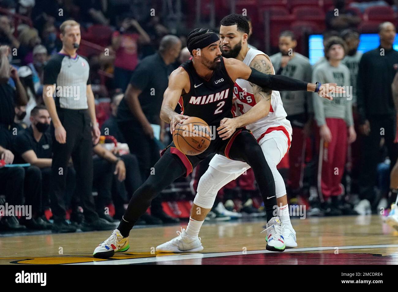 Toronto Raptors guard Fred VanVleet, right, guards Miami Heat guard ...