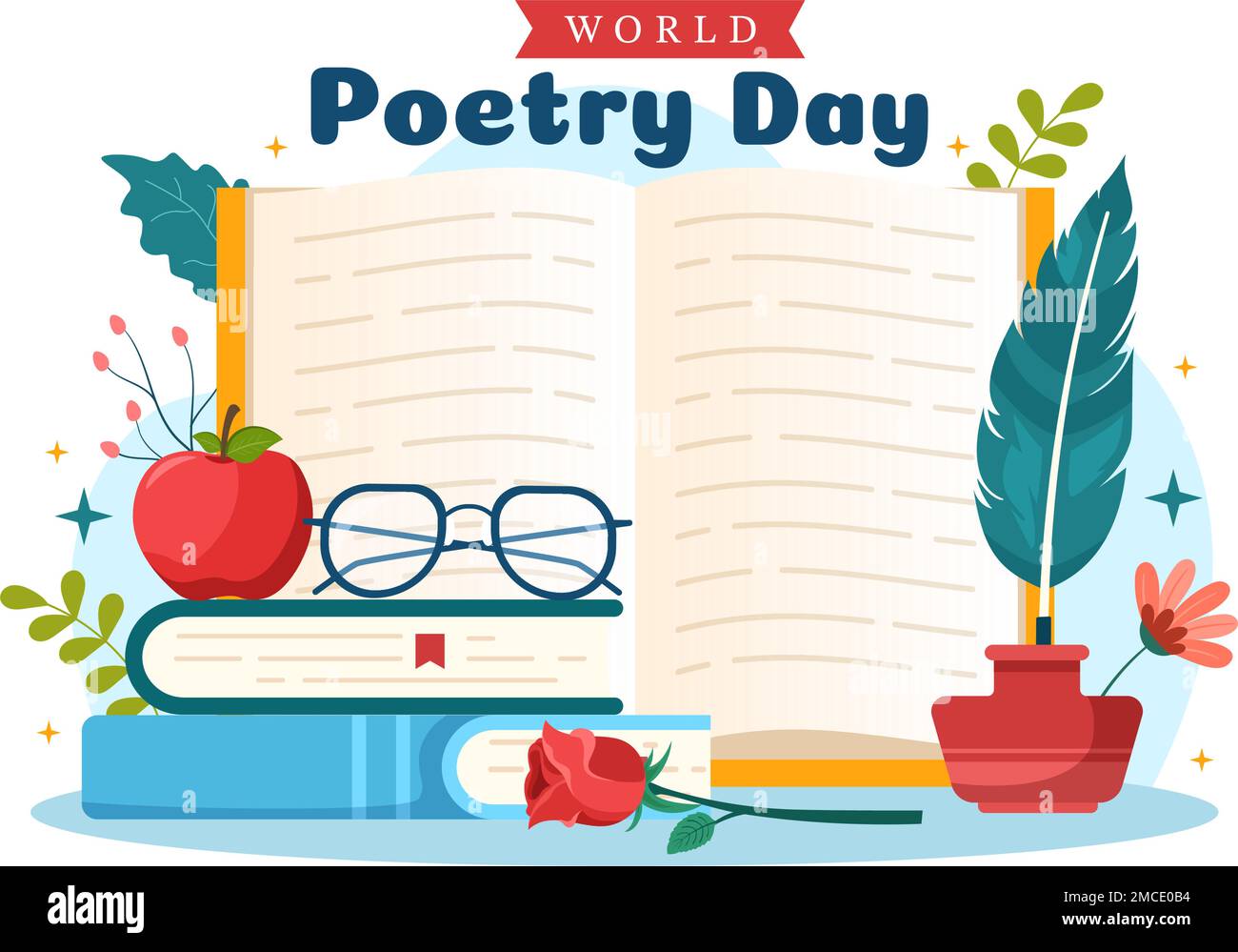 World Poetry Day on March 21 Illustration with a Quill, Paper or Typewriter for Web Banner or Landing Page in Flat Cartoon Hand Drawn Templates Stock Vector