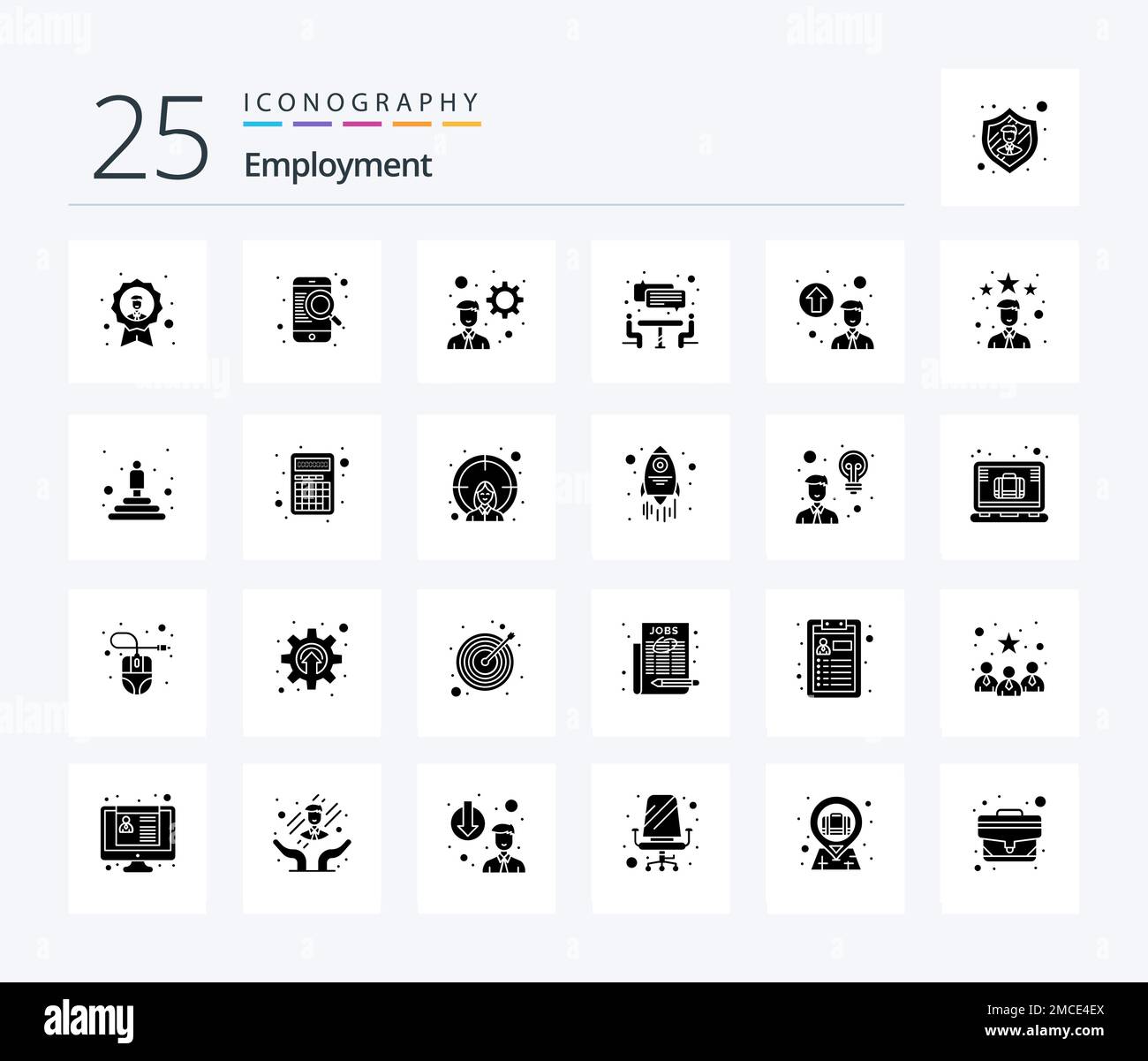 Employment 25 Solid Glyph icon pack including promotion concept
