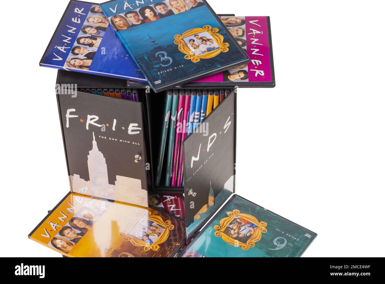 Close-up view of Swedish Edition Collector's box DVD series Friends  isolated on white background. Sweden Stock Photo - Alamy