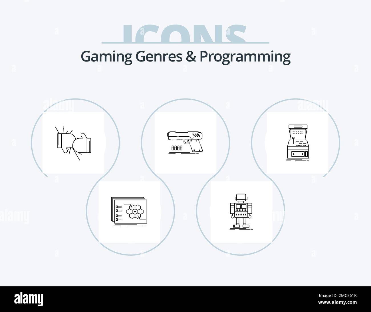 Gaming genres and programming line icon pack 5 icon design mobile api