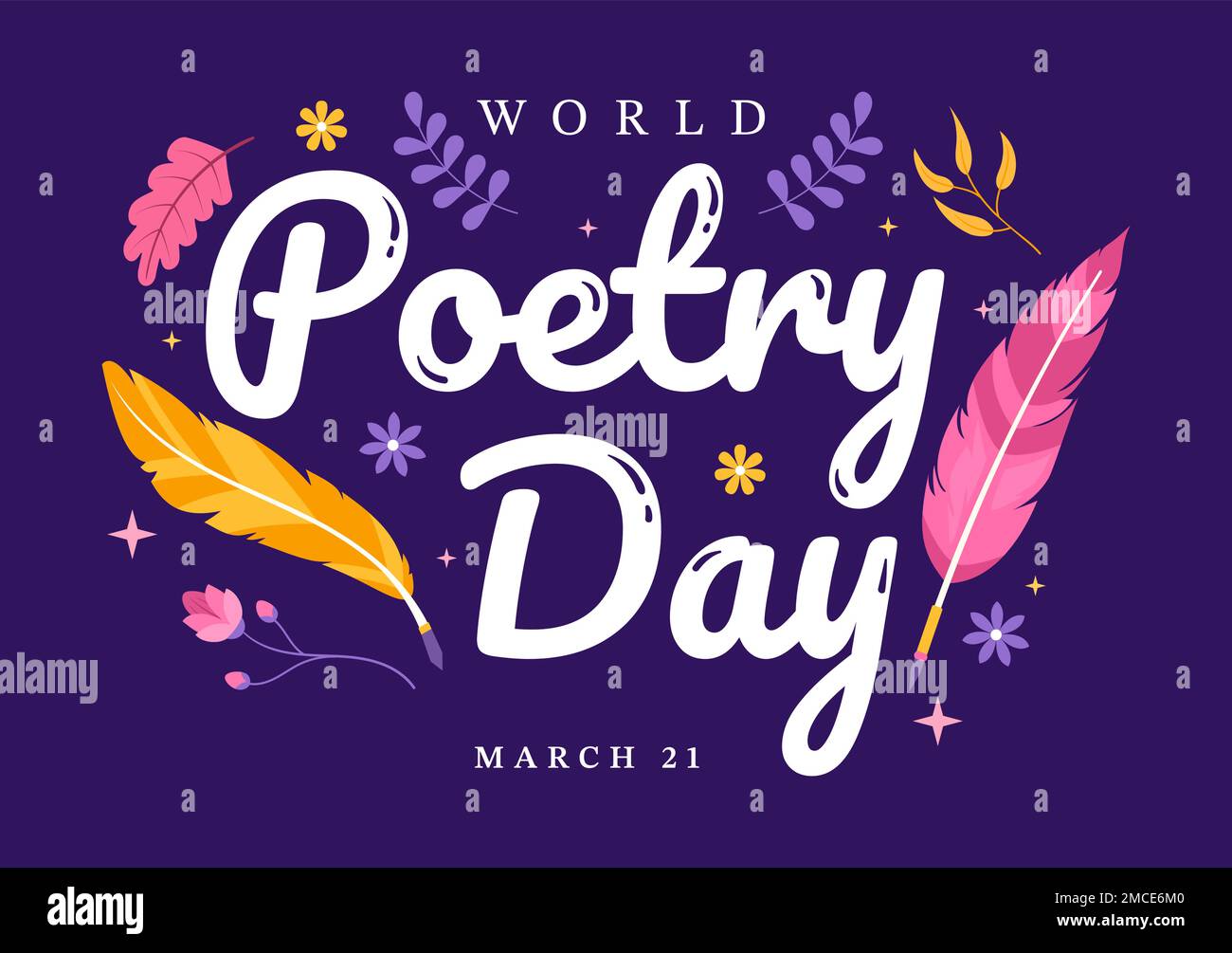 World Poetry Day on March 21 Illustration with a Quill, Paper or Typewriter for Web Banner or Landing Page in Flat Cartoon Hand Drawn Templates Stock Vector