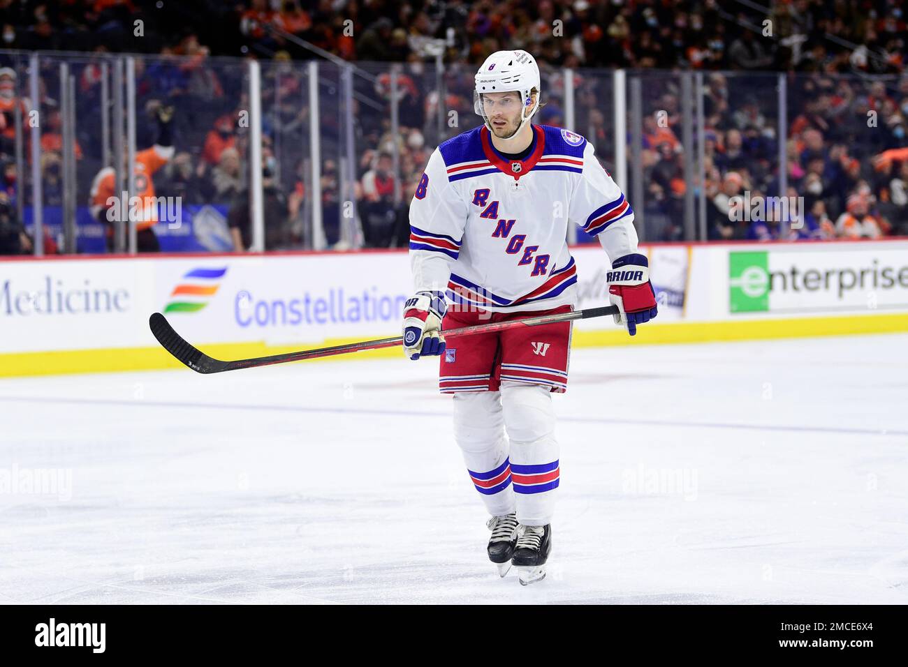 New York Rangers' Jacob Trouba plays during an NHL hockey game, Wednesday,  March 1, 2023, in Philadelphia. (AP Photo/Matt Slocum Stock Photo - Alamy