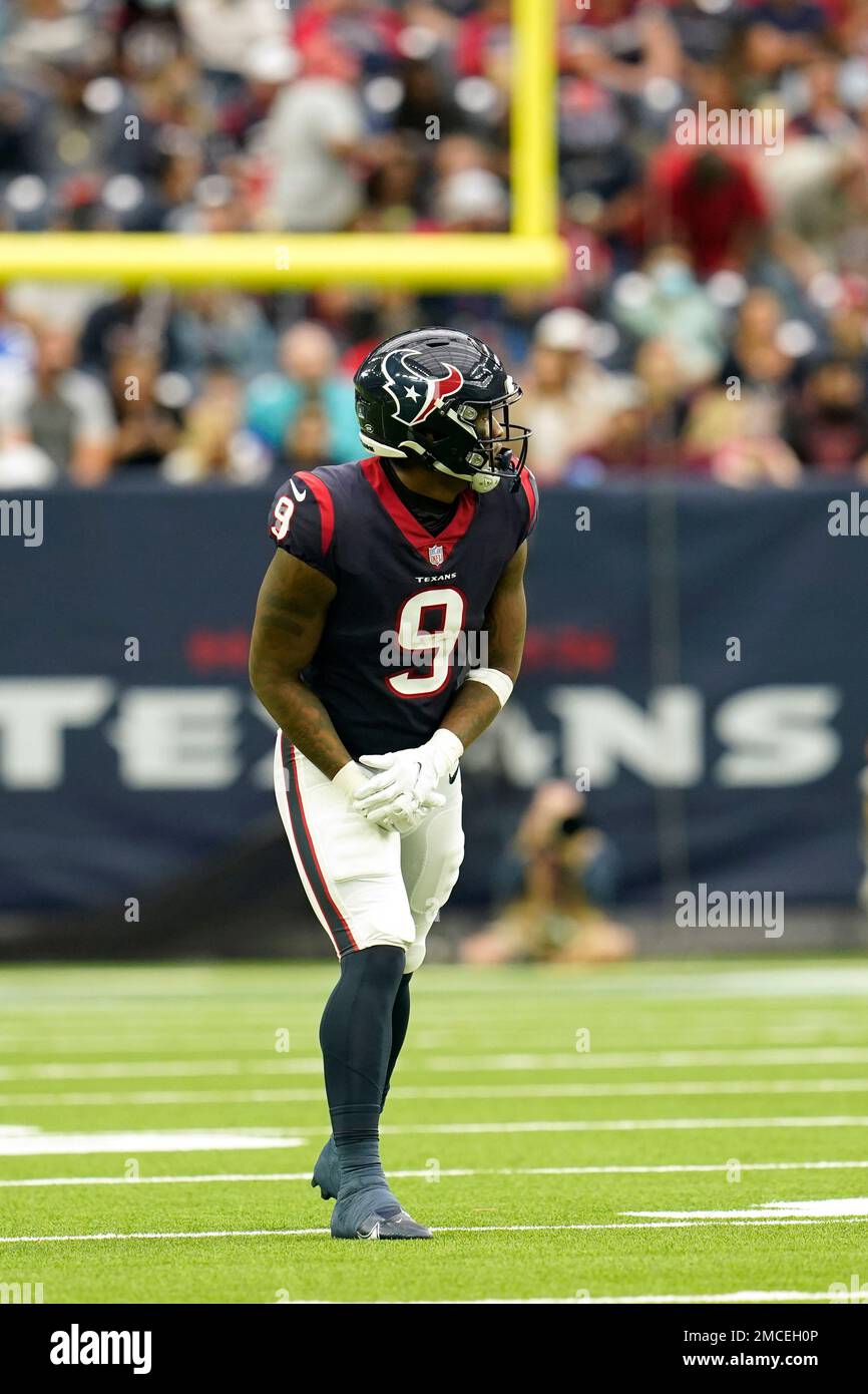 Houston Texans tight end Brevin Jordan (9) lines up for the snap during an  NFL football game against the Tennessee Titans, Sunday, Jan. 9, 2022, in  Houston. (AP Photo/Matt Patterson Stock Photo - Alamy