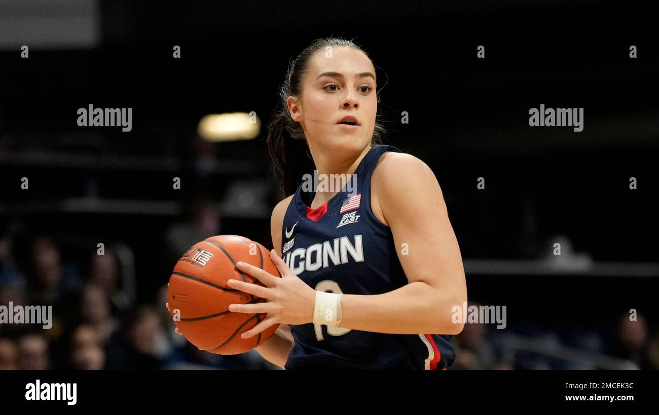 UConn guard Nika Muhl (10) in action during the first half of an NCAA