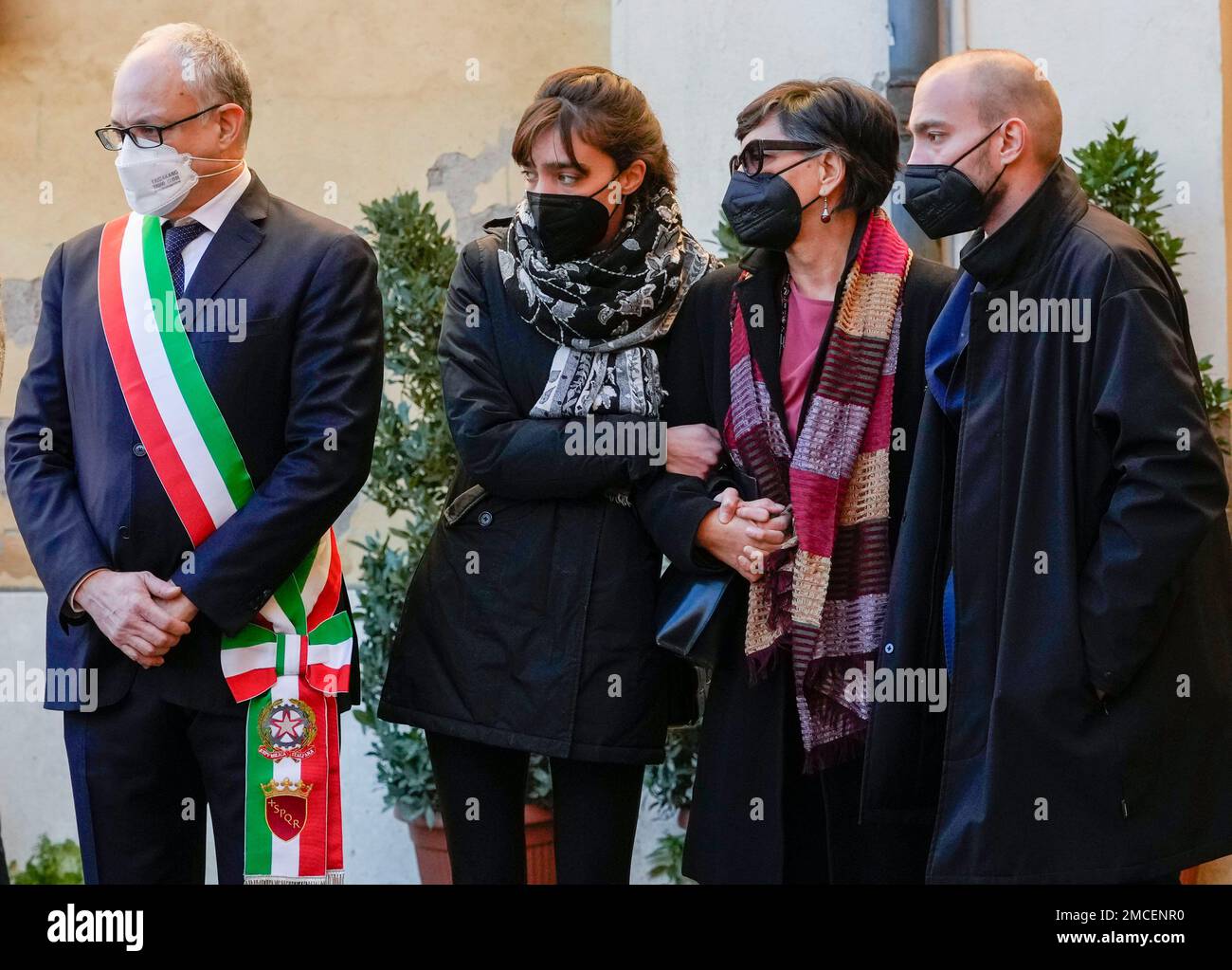 From right, son Giulio, wife Alessandra Vittorini, daughter Livia, and ...