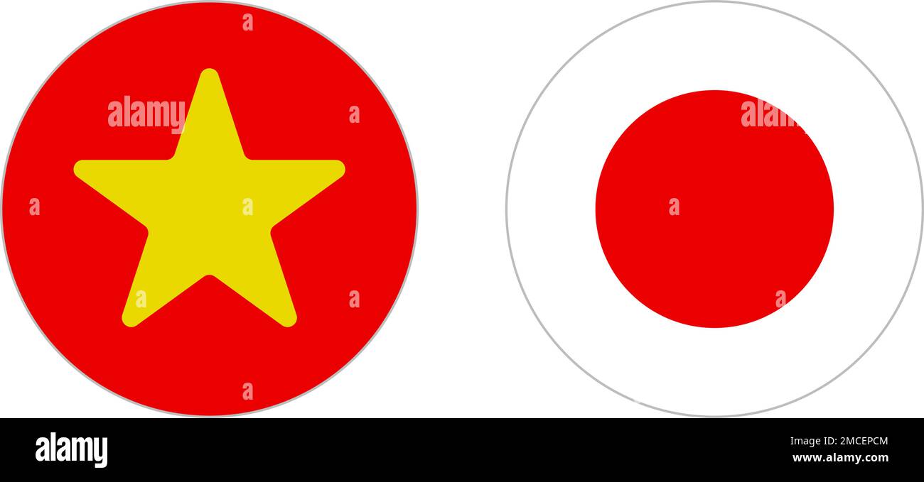 Round Vietnamese and Japanese flags icon set. Editable vector. Stock Vector