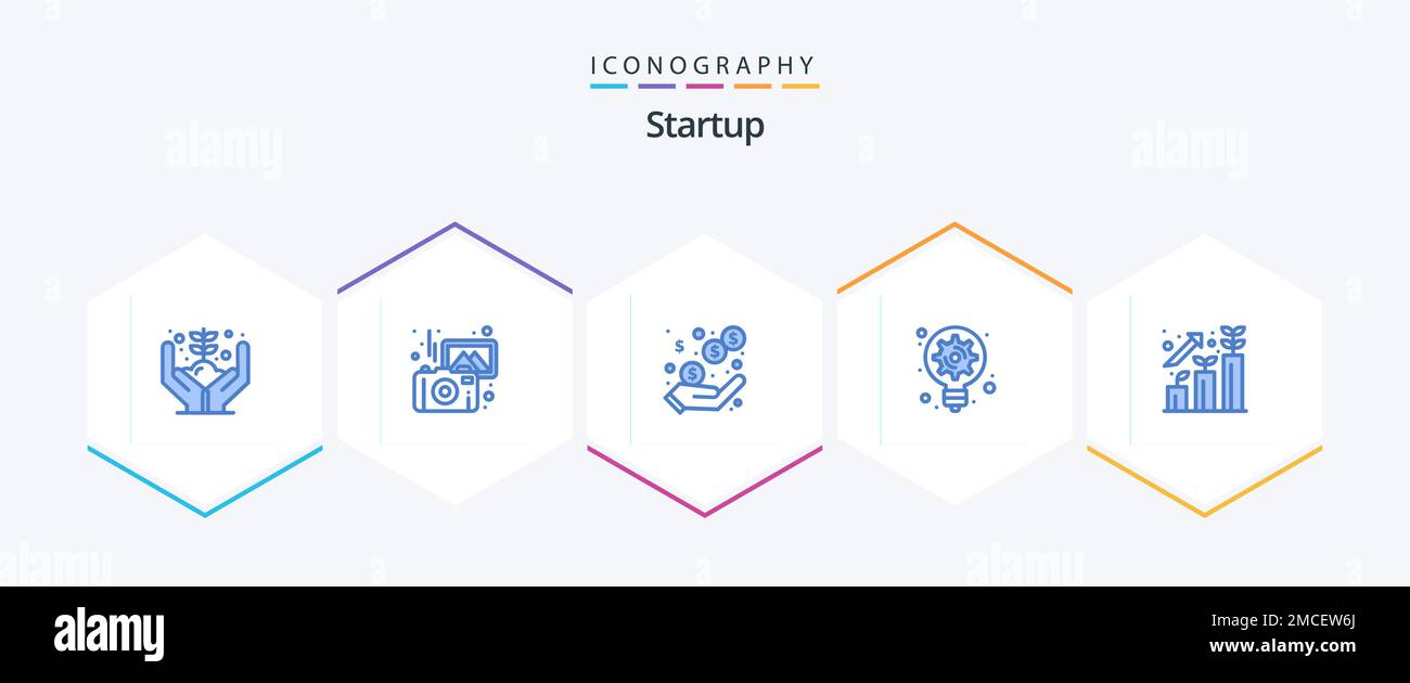Startup 25 Blue icon pack including career. light bulb.