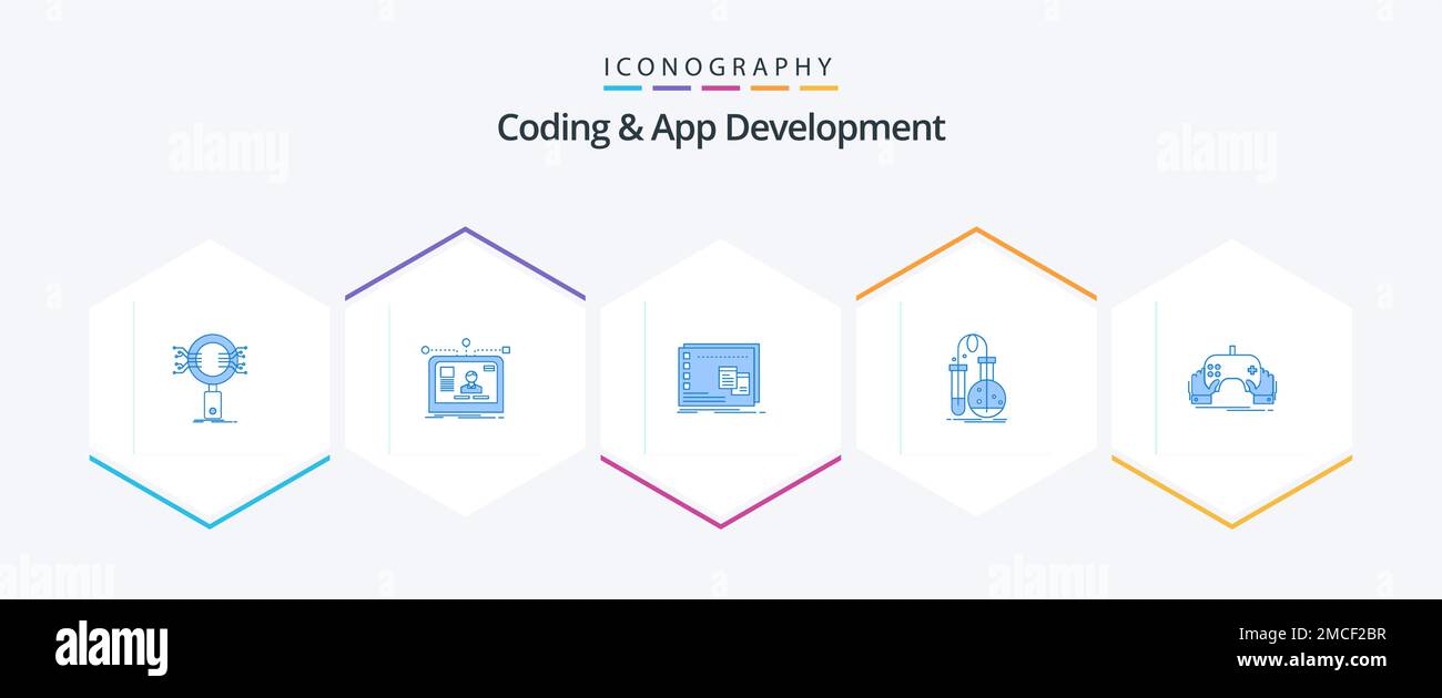 Coding And App Development 25 Blue icon pack including flask. testing ...